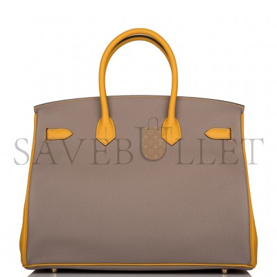 HERMÈS BIRKIN 30 EPSOM ASPHALT GREY AND AMBER YELLOW GOLD BUCKLE H028369CK15 (30*23*15cm)
